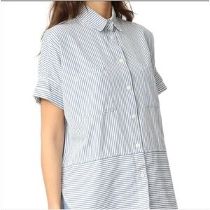 Madewell Courier Stripe Play Shirt Button Front Blue White Size Large Oversize